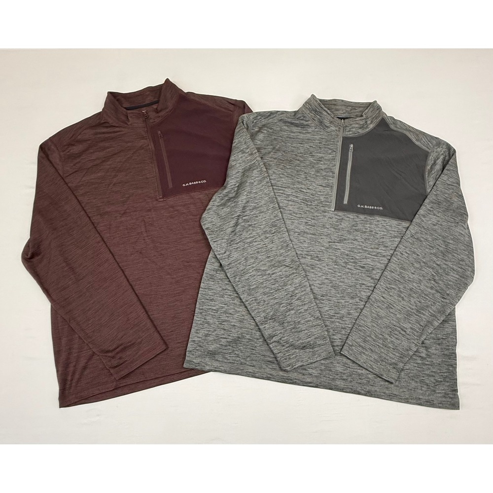 2 GH Bass &‎ Co Men's XL 1/4 Zip Pullover Sweatshirts Heathered Burgundy & Gray